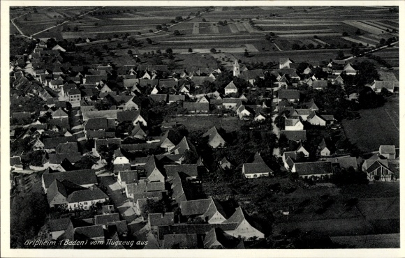 Postcard Grißheim Neuenburg am Rhein Baden, aerial photograph