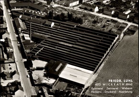 Postcard Wickrath Mönchengladbach on the Lower Rhine, aerial view of a factory, spinning mill, twisting mill, weaving