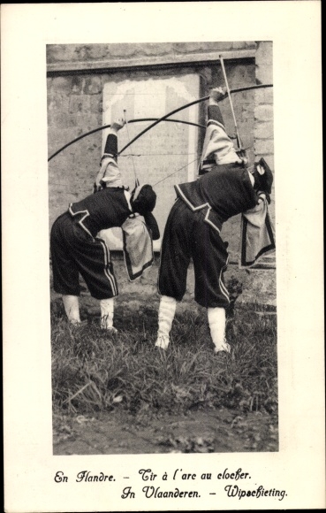 Postcard En Flandre, Archery at the bell tower, Bogenschützen
