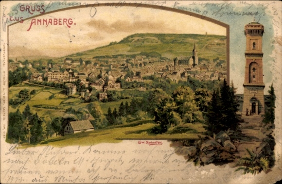 Artist Chromo-Litho Spindler, Erwin, Annaberg Buchholz in the Erzgebirge, general view