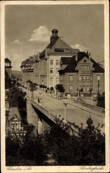 Postcard Glauchau in Saxony, Scherberg Bridge