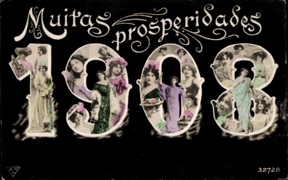 PC Happy New Year, year 1908, women, portraits