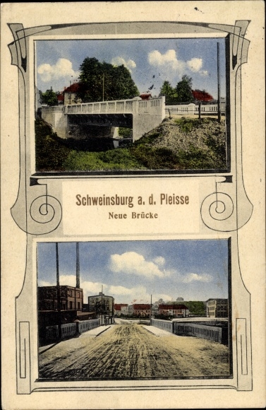 Postcard Schweinsburg Neukirchen Pleiße, New Bridge