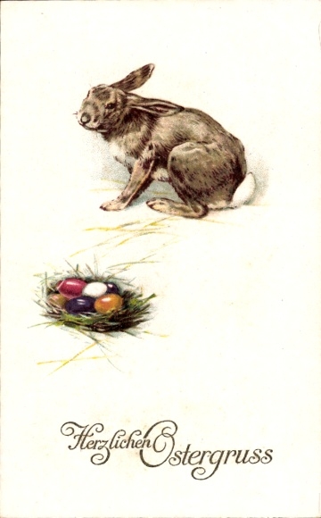 Happy Easter, Easter bunny with eggs in the nest