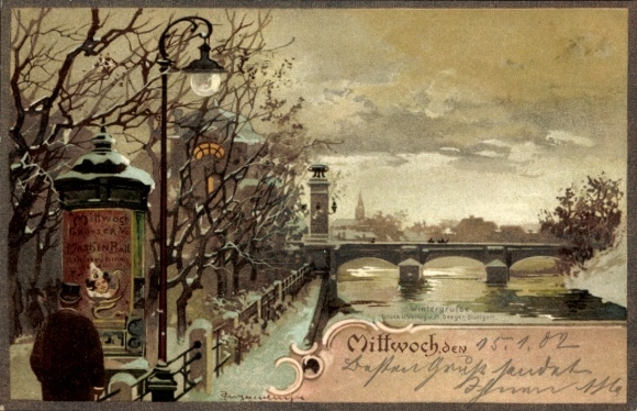 Artist PC Guggenberger, Thomas, Wednesday, allegory, bridge in winter, advertising pillar