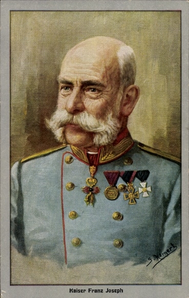 Künstler Ak Hornert, G., Kaiser Franz Joseph I., Portrait in Uniform, Orden