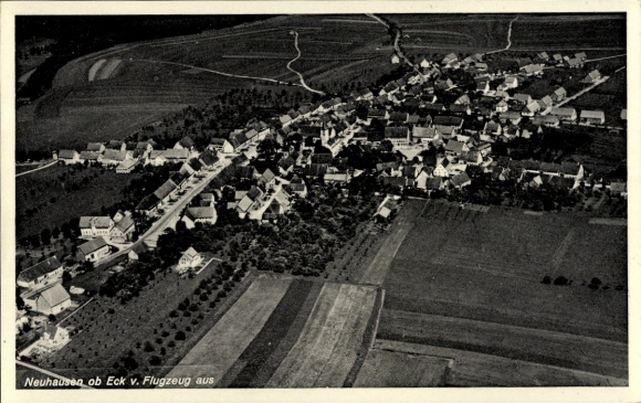 Postcard Neuhausen ob Eck Baden Württemberg, aerial view of houses, fields, landscape