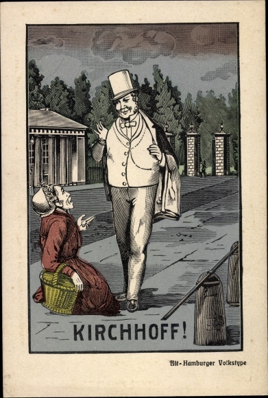 KP artysty Hamburg, Kirchhoff, stary ludowy typ hamburgera, elegancki mężczyzna, biedna kobieta
