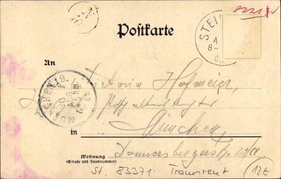 Postcard Stein an der Traun Traunreut, Stein Castle, overall view of the village, post office