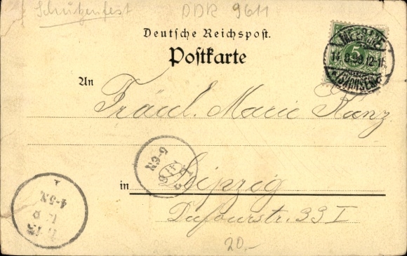 Chromo-Litho Dennheritz in Saxony, Schützenhaus, village view, angel with target