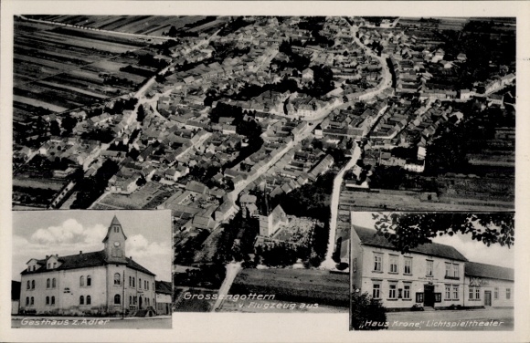 PC Großengottern in Thuringia, aerial photograph, Gasthaus z. Adler, Haus Krone, cinema