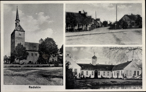 Postcard Redekin Jerichow in Saxony Anhalt, street view, castle, church