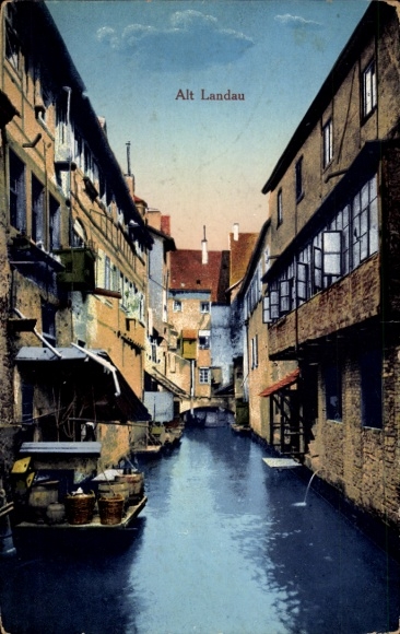 Postcard Landau in der Pfalz, old town, houses on the water