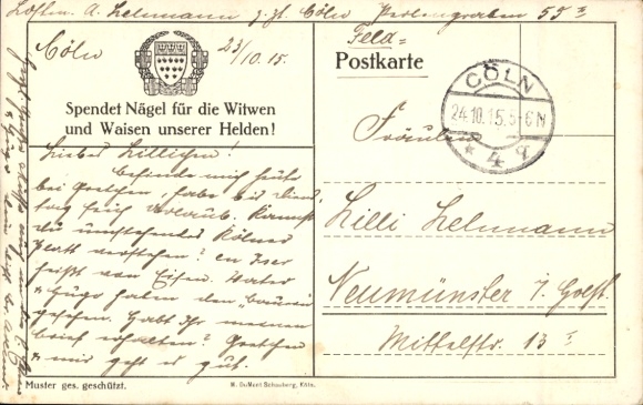 Postcard Cologne, The Cologne Boor and Iser, Willy Ostermann, War Nailing