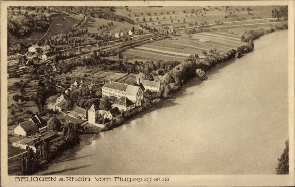 Ak Beuggen Rheinfelden in Baden, Luftaufnahme, Blick auf  Wasser, Landschaft, Gebäude