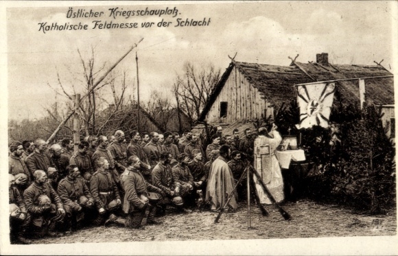 Postcard Eastern Theater of War, Catholic Field Mass before the Battle