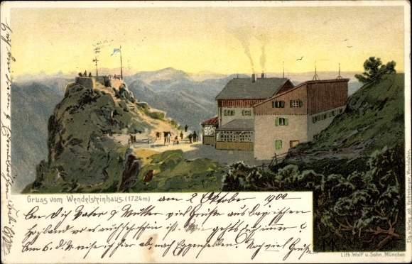 Chromo-Litho Bayrischzell in the Mangfall Mountains Upper Bavaria, Wendelsteinhaus, mountains