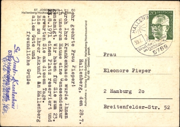 Postcard Hallenberg in Sauerland, total view, St. Josefshaus