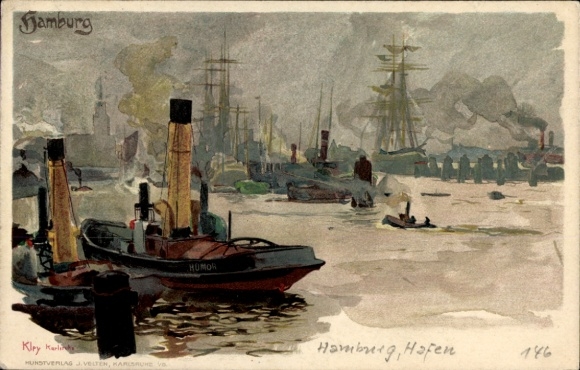 Artist Chromo-Litho Kley, Heinrich, Hamburg, in the harbor, steamer Humor