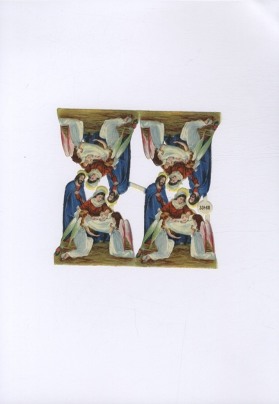 Blok oblacki z 2 historiami Bożego Narodzenia, Maryja i Józef, Dzieciątko Jezus i aniołowie, ok. 12 x 12 cm
