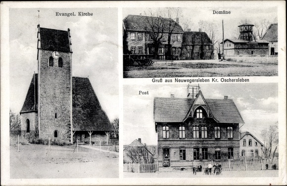 Postcard Neuwegersleben Saxony Anhalt, church, domain, post office