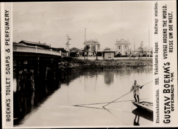 Photo Yokohama Japan, railway station, train station, Gustav Boehm's Toilet Soaps