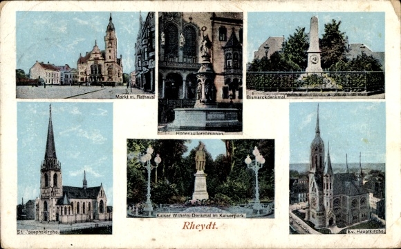 PC Rheydt Mönchengladbach on the Lower Rhine, front with market, town hall, Hohenzollern fountain,...