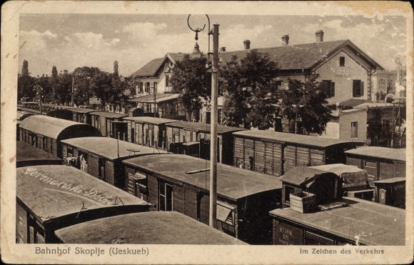 Ak Skopje Üsküb Macedonië, treinstation, spoorzijde, spoorweg