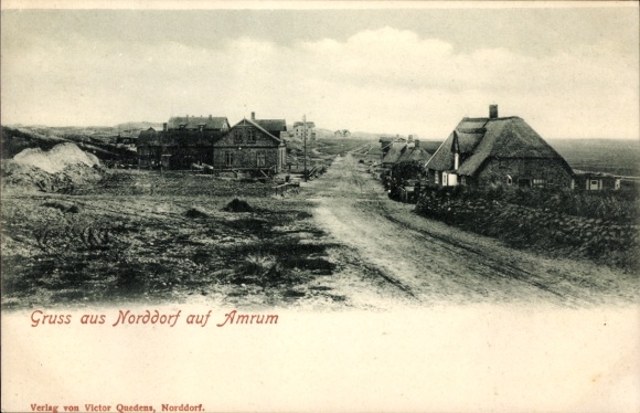 Postcard Norddorf on Amrum in North Frisia, street, residential buildings