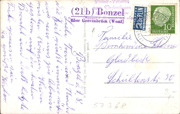 Ak Landpoststempel (21b) Bonzel über Grevenbrück (Westf.)