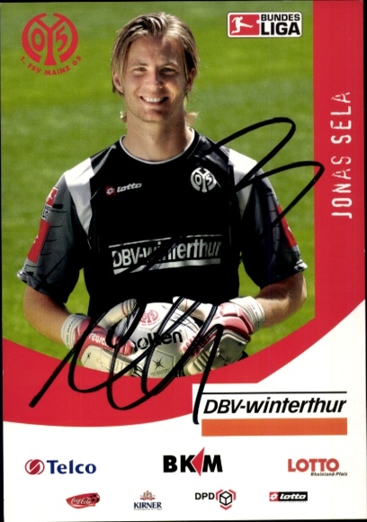 Autograph card footballer Jonas Sela, 1. FSV Mainz 05