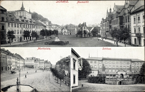 Postcard Schleiz in Vogtland Thuringia, Neumarkt, market square, castle