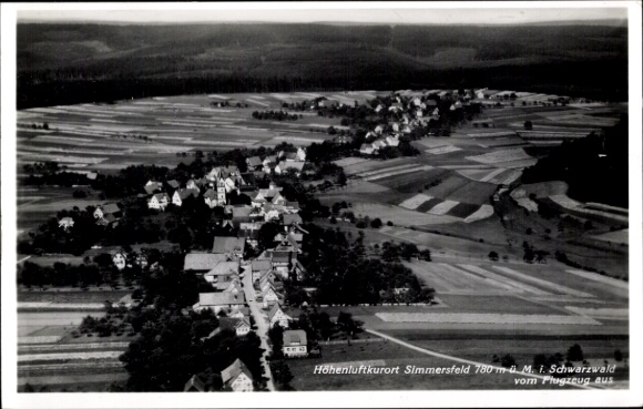 Postcard Simmersfeld in the Black Forest, aerial photograph