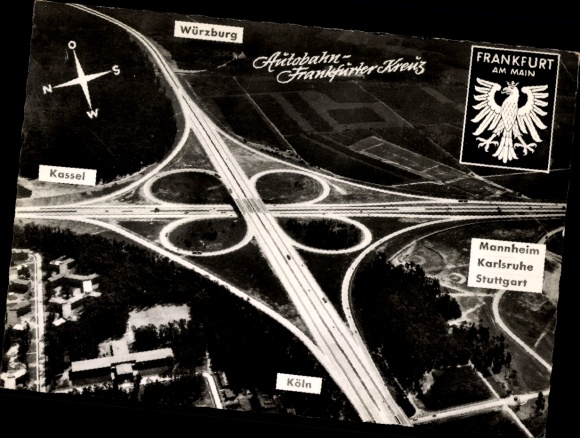 Ak Frankfurt am Main, Autobahn Frankfurter Kreuz, Fliegeraufnahme, Autobahnkreuz