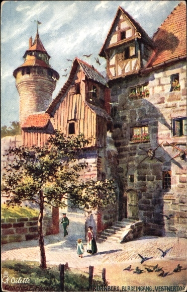 Artist PC Flower, Charles F., Nuremberg in Middle Franconia Bavaria, castle entrance, Vestnertor