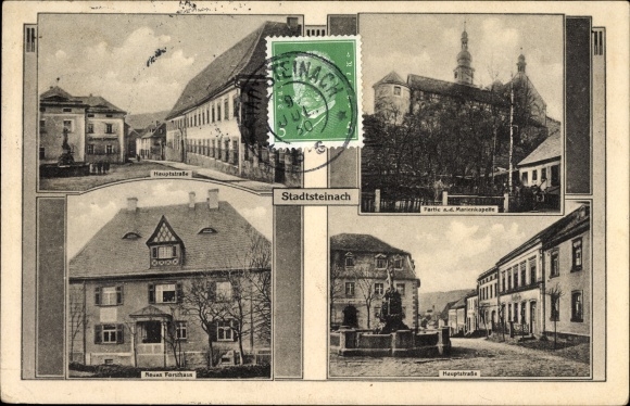 PC Stadtsteinach Franconian Switzerland, main street, Marienkapelle, new forester&#39;s house, fountain