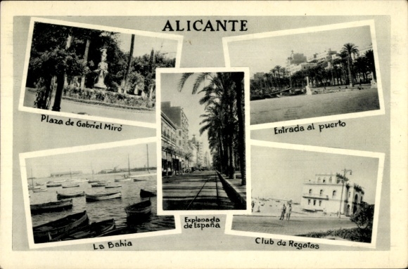 Ak Alicante Valencia Spanien, Plaza de Gabriel Miro, Entrada al puerto, Explanada de...