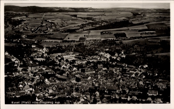 Postcard Kusel in the Palatinate, aerial photograph