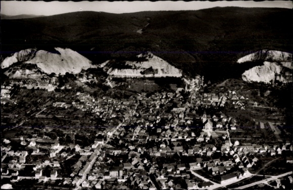Postcard Dossenheim an der Bergstraße Baden, view of Dossenheim, hills, houses, black and white,