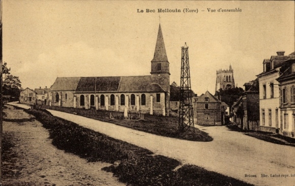 CPA Bec Hellouin Eure, vue ensemble, Église