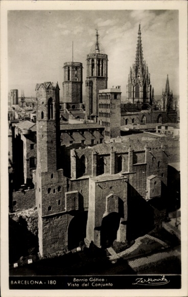 Ak Barcelona Katalonien Spanien, Blick auf das Barrio Gótico,   Gebäude, Zerkounts