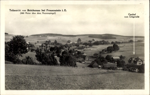 Postcard Reichenau in the Erzgebirge, partial view, inn at the hereditary court
