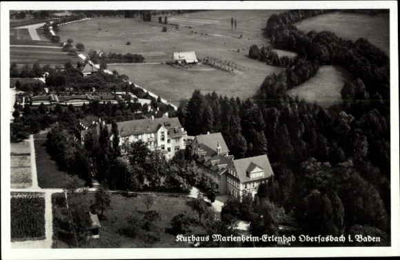 Postcard Erlenbad Obersasbach Sasbach in the Ortenau, aerial photograph of the Kurhaus Marienheim-Erlenbad, surrounding