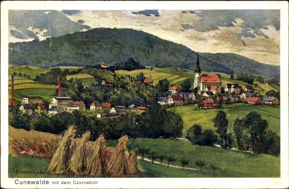 Artist PC Cunewalde in Lusatia, panorama with the Czorneboh