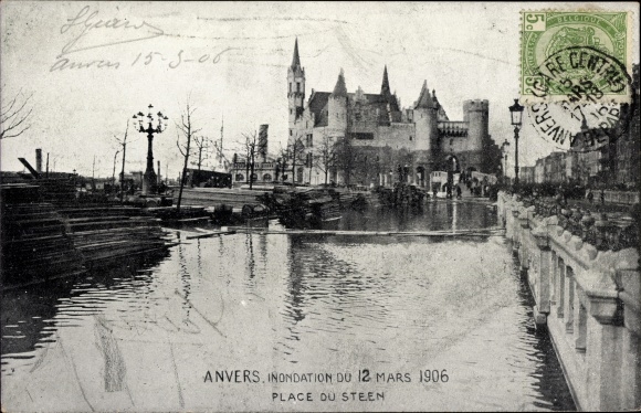 Postcard Anvers Antwerp Flanders, Inondation du 12 Mars 1906, Place du Steen
