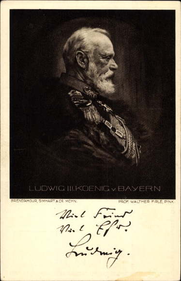 Postal stationery artist PC Firle, Walther, Ludwig III, King of Bavaria, portrait
