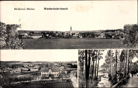 Ak Niederbobritzsch Bobritzsch Hilbersdorf im Erzgebirge, Totale, Molkerei Meiler, Fluss