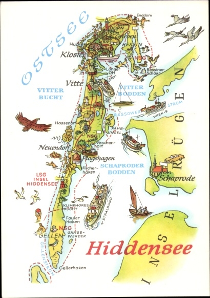 Maps PC Island Hiddensee in the Baltic Sea, monastery, Vitte, Vitter Bay, Neuendorf, Schaprode