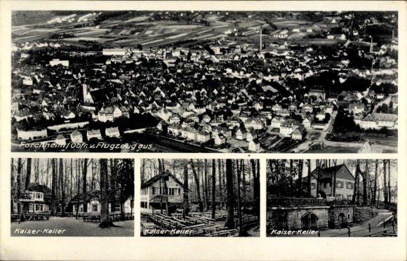 Ak Forchheim in Oberfranken Bayern, Luftaufnahme von  Kaiser-Keller, Kaiser Keller, Waldansicht