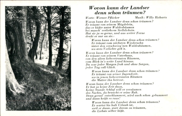 Song Postcard What can a soldier dream of?, words by Werner Pflücker